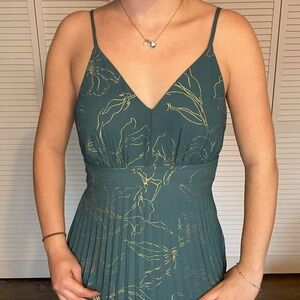 Teal / Gold Floral Pleated Maxi Dress